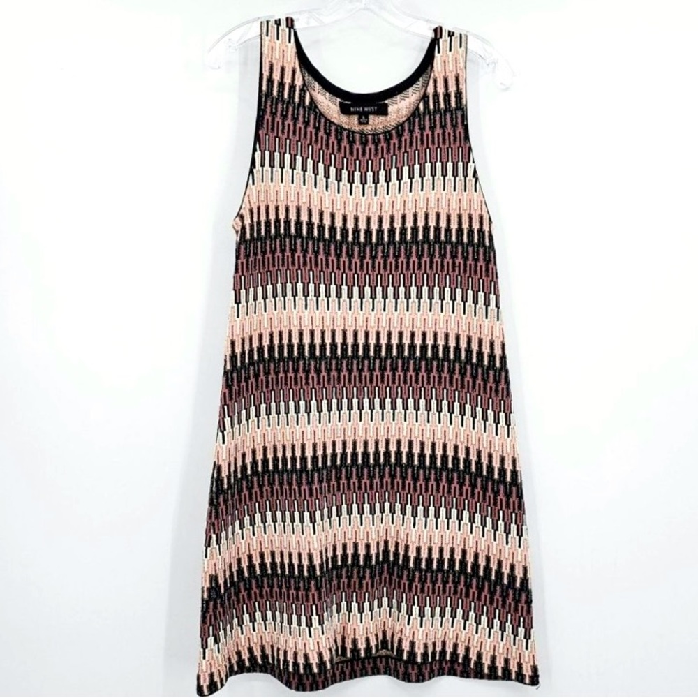 Nine West Large Pink Ivory Gold Black Metallic Sleeveless Stretchy Dress